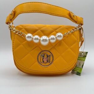 Badgley Mischka Yellow Mini Bag with Pearl Accent